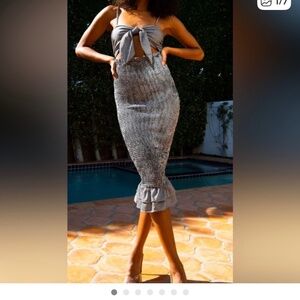 “Mable Gingham Smocked Tie-Front Midi Dress”